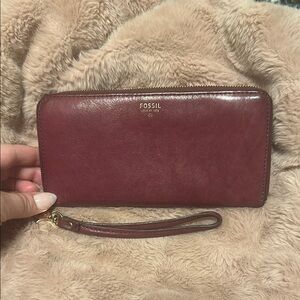 Fossil Maroon Leather Wallet with Wrist Strap